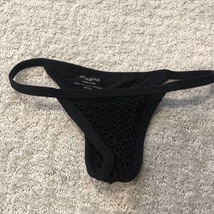 Posh Pau black woven knit thong bikini bottoms